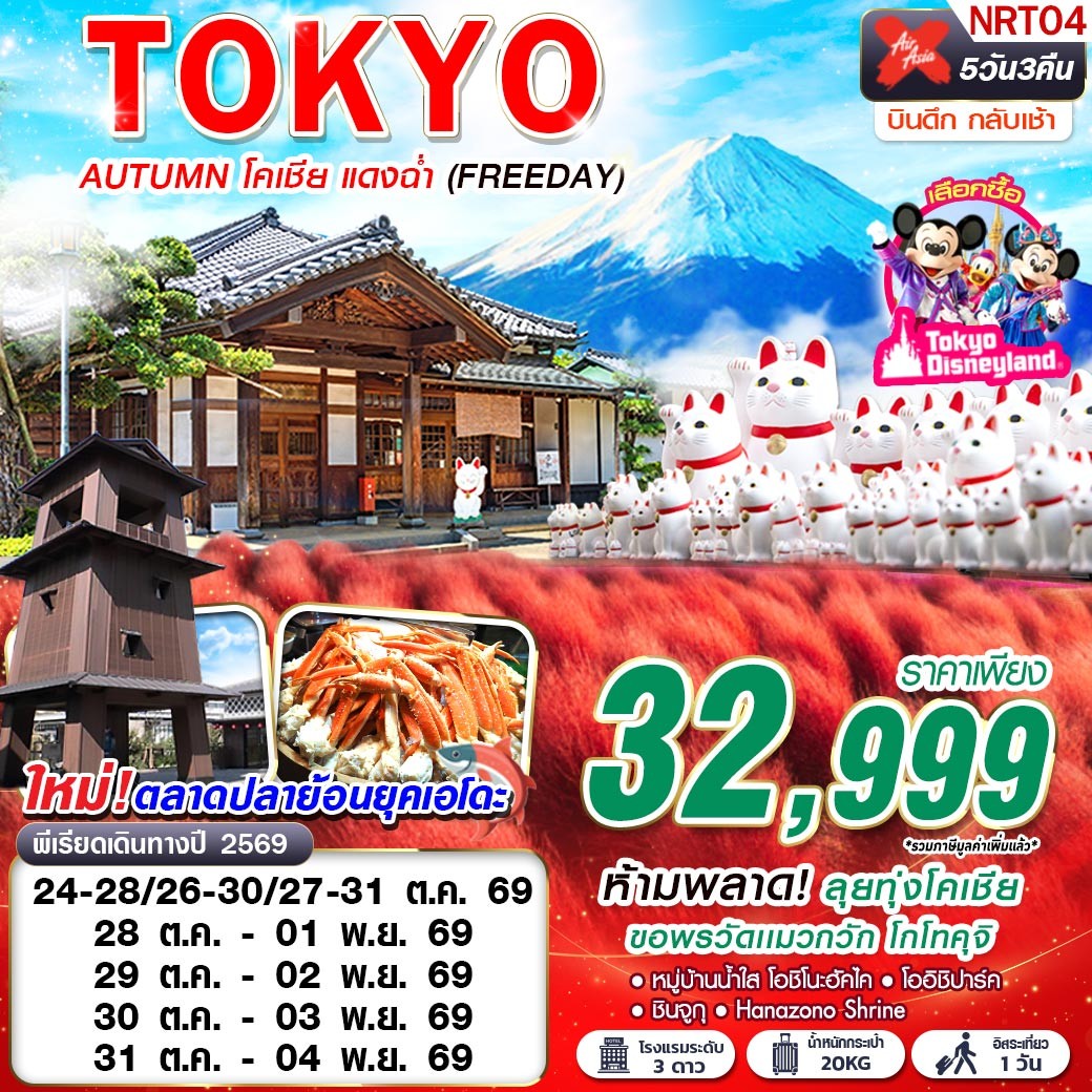 ทัวร์ญี่ปุ่น TOKYO AUTUMN โคเชีย แดงฉ่ำ (FREEDAY) 5วัน 3คืน XJ