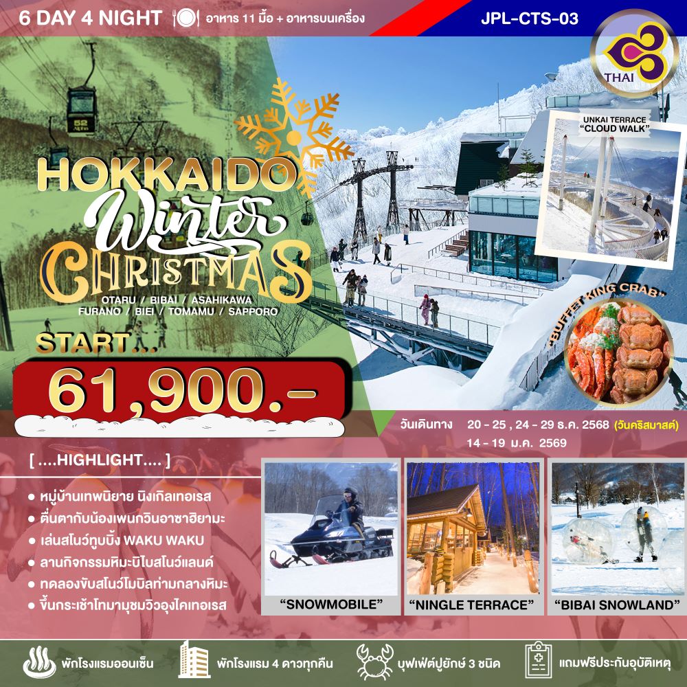 ทัวร์ญี่ปุ่น HOKKAIDO WINTER CHRISTMAS 6วัน 4คืน TG