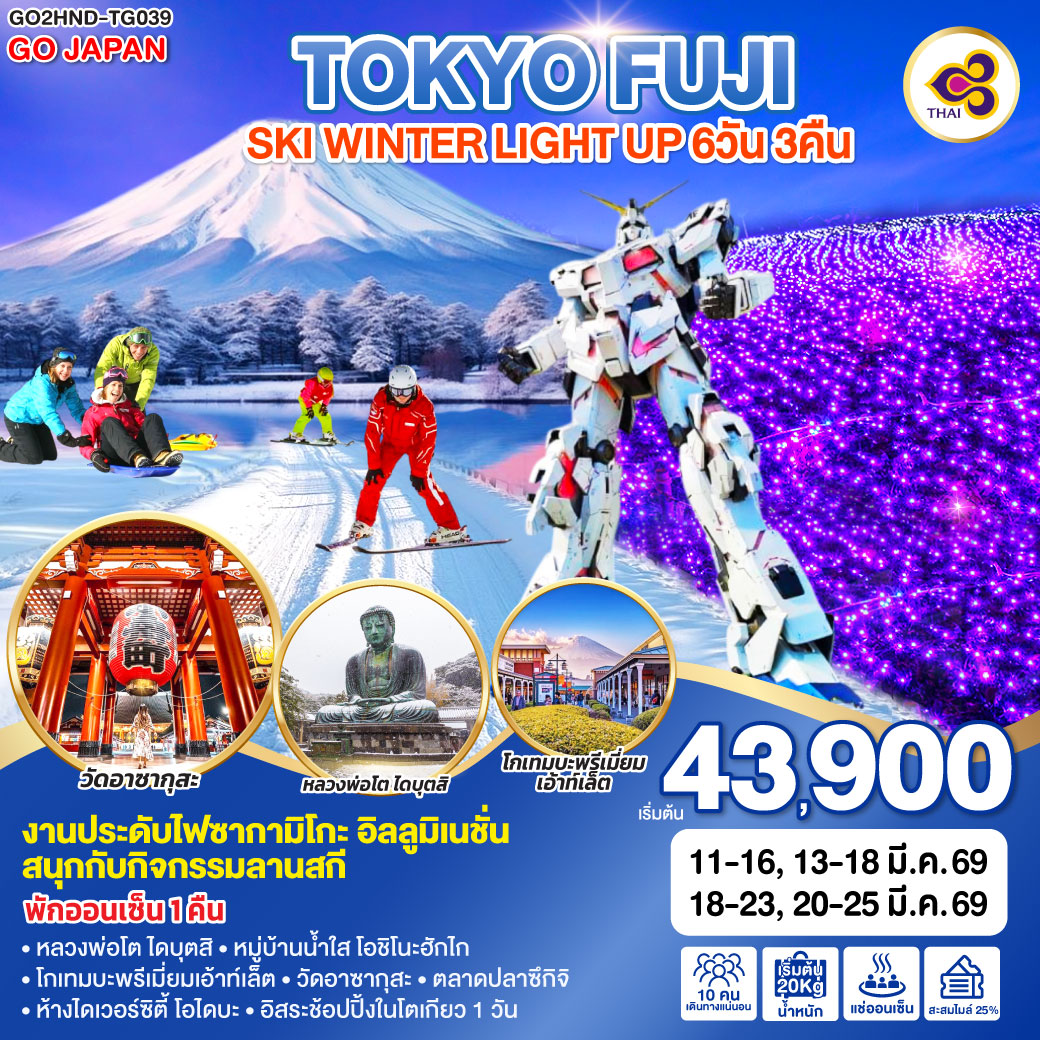 ทัวร์ญี่ปุ่น TOKYO FUJI SKI WINTER LIGHT UP 6วัน 3คืน TG
