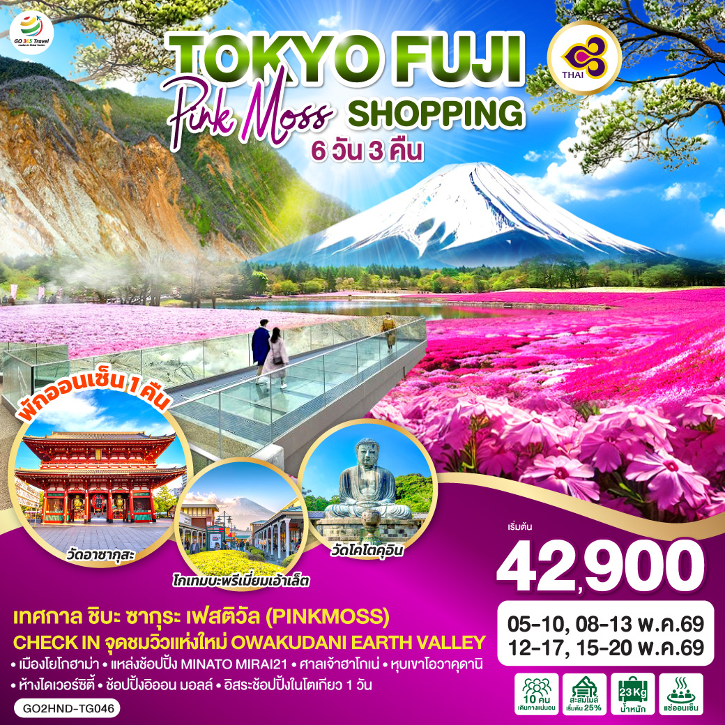 ทัวร์ญี่ปุ่น TOKYO FUJI PINKMOSS SHOPPING 6วัน 3คืน TG