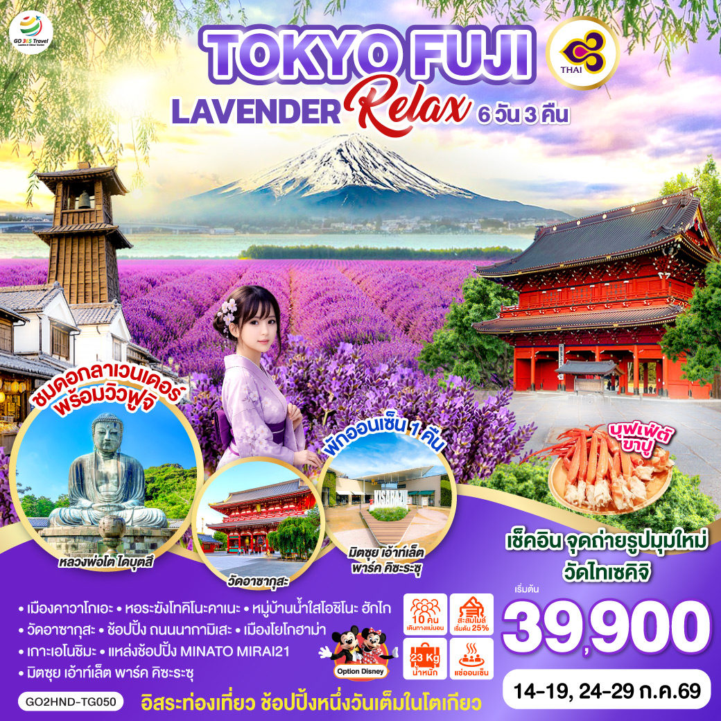 ทัวร์ญี่ปุ่น TOKYO FUJI LAVENDER RELAX 6วัน 3คืน TG
