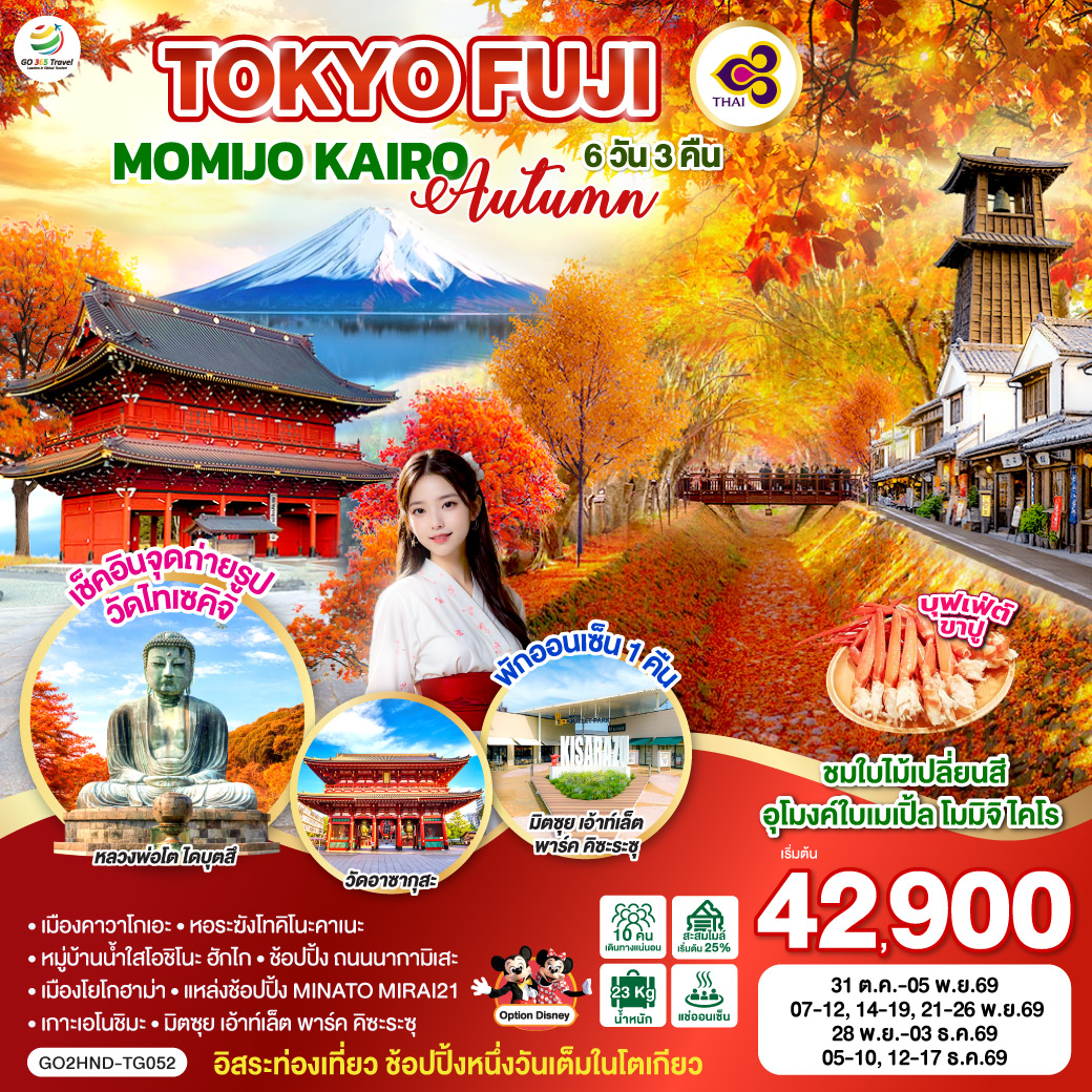 ทัวร์ญี่ปุ่น TOKYO FUJI MOMIJO KAIRO AUTUMN 6วัน 3คืน TG