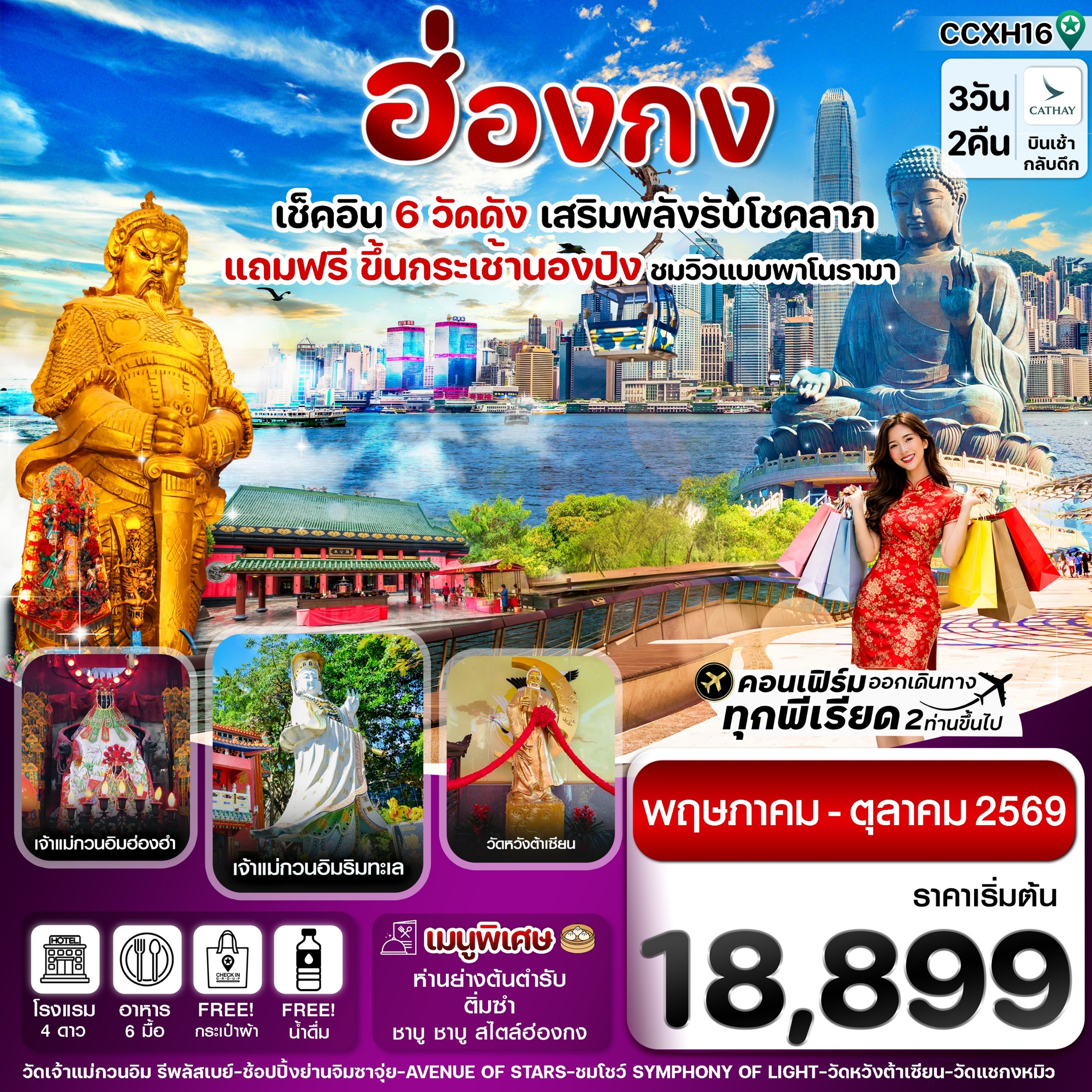 ทัวร์ฮ่องกง พระใหญ่นองปิง ไหว้พระ 6 วัดดัง 3วัน 2คืน CX