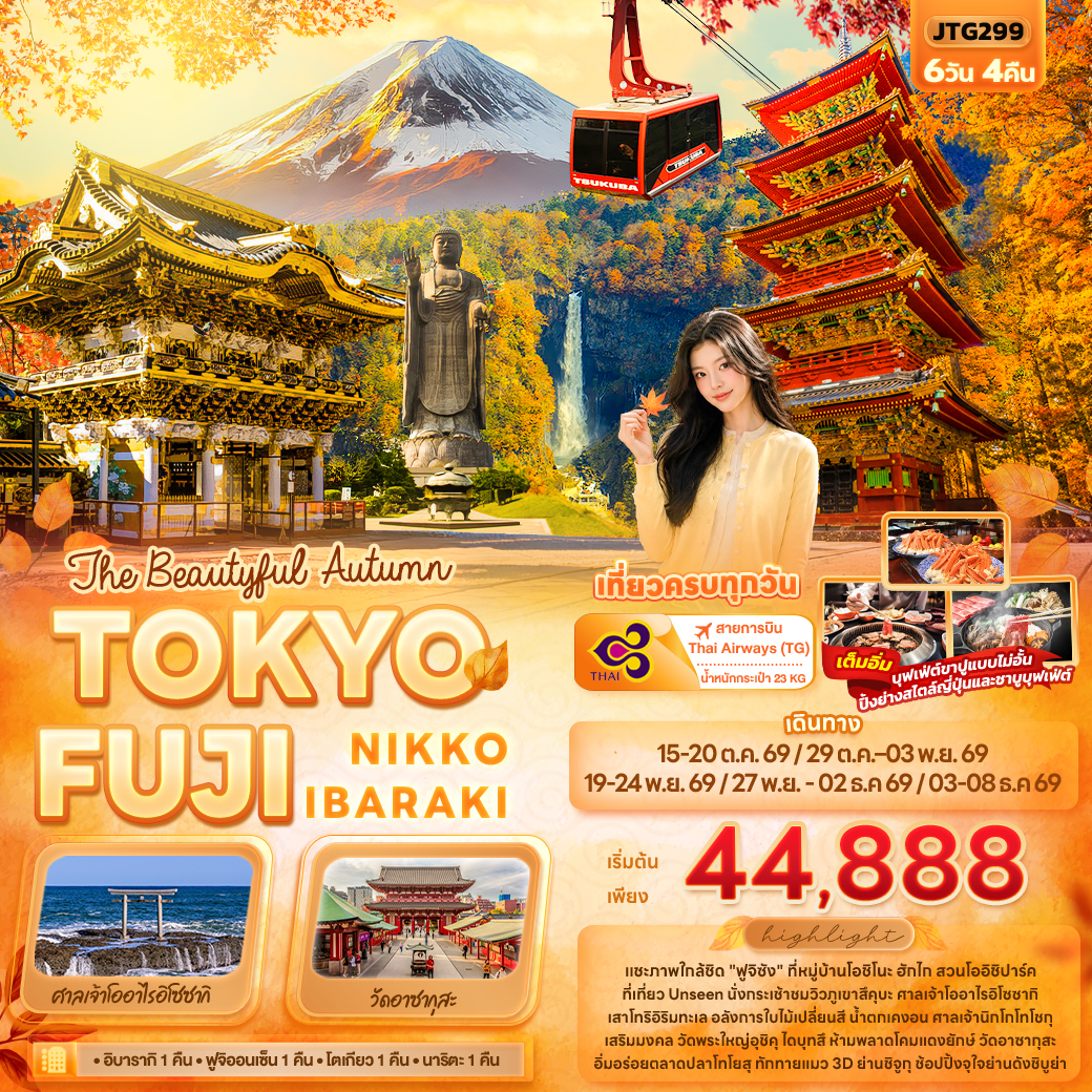 ทัวร์ญี่ปุ่น The Beautyful Autumn TOKYO FUJI NIKKO IBARAKI 6วัน 4คืน TG