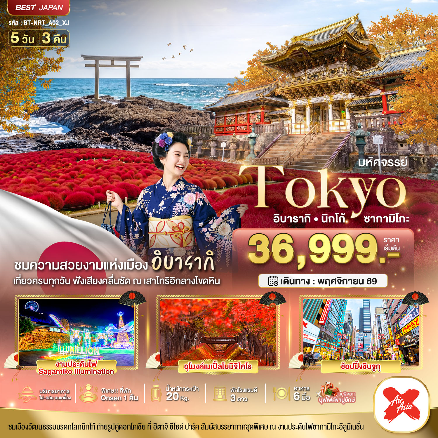ทัวร์ญี่ปุ่นมหัศจรรย์...TOKYO อิบารากิ นิกโก้ ซากามิโกะ 5วัน 3คืน XJ