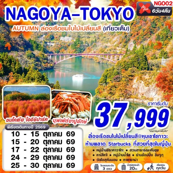 ทัวร์ญี่ปุ่น NAGOYA-TOKYO AUTUMN เที่ยวเต็มอิ่ม (เที่ยวเต็ม) 6วัน 4คืน XJ