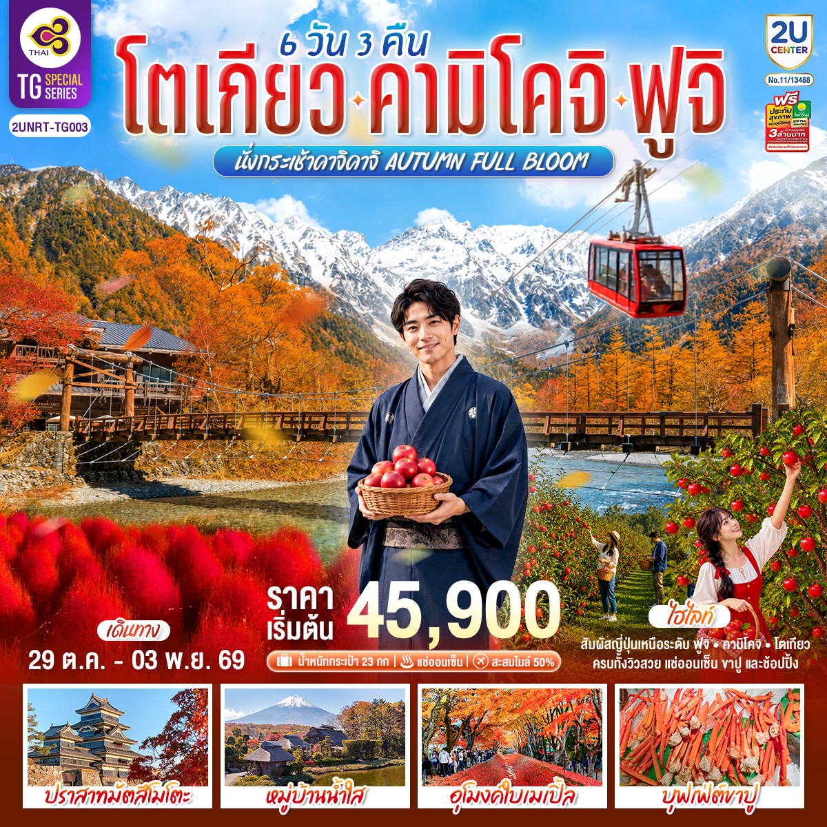 ทัวร์ญี่ปุ่น โตเกียว คามิโคจิ ฟูจิ นั่งกระเช้าคาจิคาจิ AUTUMN FULL BLOOM 6วัน 3คืน TG